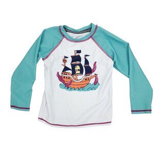Sovereign Code Rash Guard Boys 24M Months Aqua Blue White Pirate Ship Swim Top